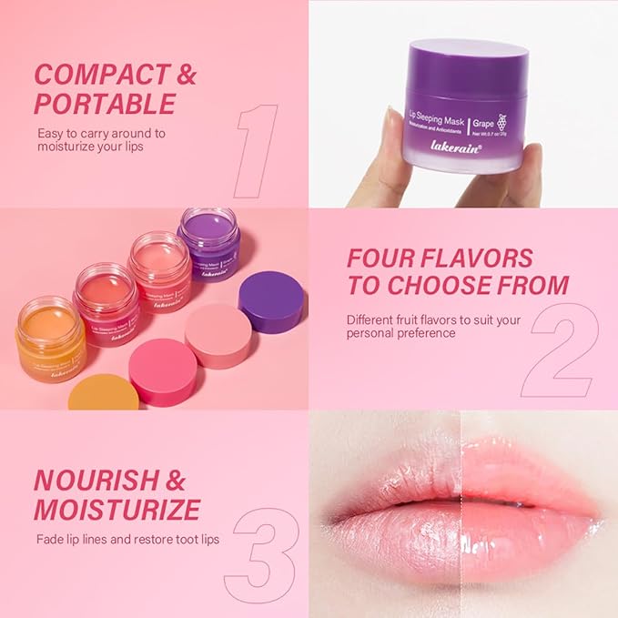 Sleeping Lip Mask, Long-Lasting Nourish & Hydrate Lip Mask, Lip Balm, Lip Oil, Lip Skin Care, Hydrating, Moisturizing Lip Lines Night Sleep Care Lip Anti-chapped Lip Cream (04# Grape)-Velvo Beauty