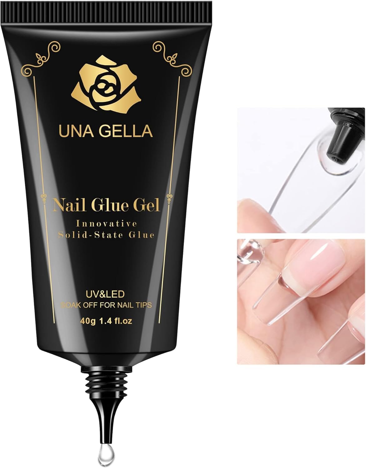 UNA GELLA Gel Nail Glue, Solid Nails Gl ue Gel 40ml Lamp Curing Needed Soak Off G LUE Strong Nail G LUE G el for Acrylic Fake Nails Tips Extension Press On Nails for Gelly Tips-Velvo Beauty
