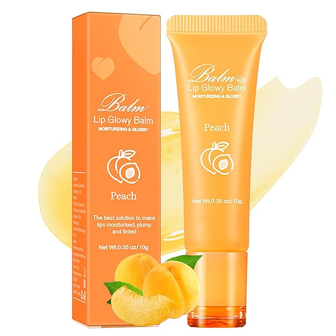 Lip Glowy Balm Hydrating Sleeping Lip Mask, Shine Glossy Finish Lip Oil - Reduce Lip Lines, Enhance Lip Color, Moisturizing & Plump Dry Chapped Lips Care Non-Sticky Lip Balm (#1 Peach)-Velvo Beauty