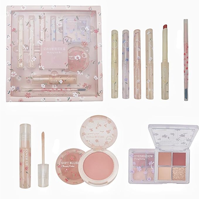 Makeup Kit for Women 8 Pieces Makeup Sets, 4 Color Lipsticks& Eyeshadow, Eyebrow Pencil, Concealer, Blush Palette 8Pcs Gift Box Makeup Bundle Value Set-Velvo Beauty