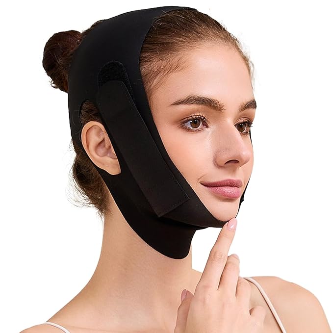 Face Slimming Strap, Double Chin Reducer Band, Graphene V-Line Mask Chin Up Mask V Shaped Face Mask Chin strap for sleeping, V-Line Lifting Mask for Women, Black,Medium-Velvo Beauty