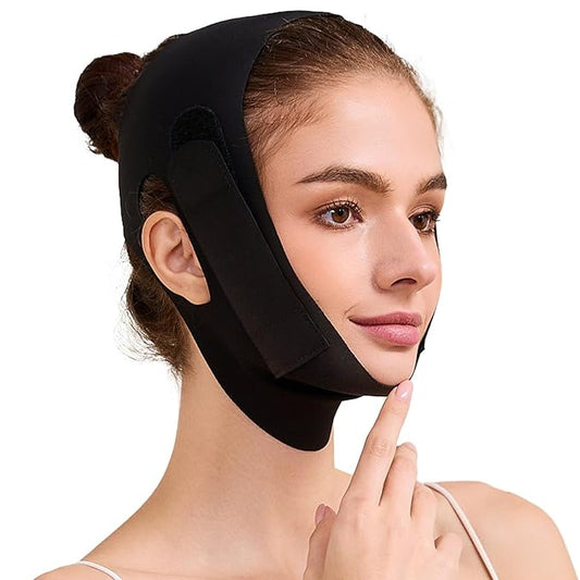 Face Slimming Strap, Double Chin Reducer Band, Graphene V-Line Mask Chin Up Mask V Shaped Face Mask Chin strap for sleeping, V-Line Lifting Mask for Women, Black,Medium-Velvo Beauty