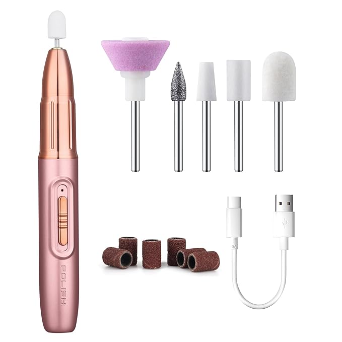 Electric Nail File ,Professional Nail Drill for Acrylic Gel Dip Powder Nails Portable Nail Machine Kit Manicure Pedicure Tools Polishing Set with Nail Drill Bits Sanding Bands (Rose Gold)-Velvo Beauty