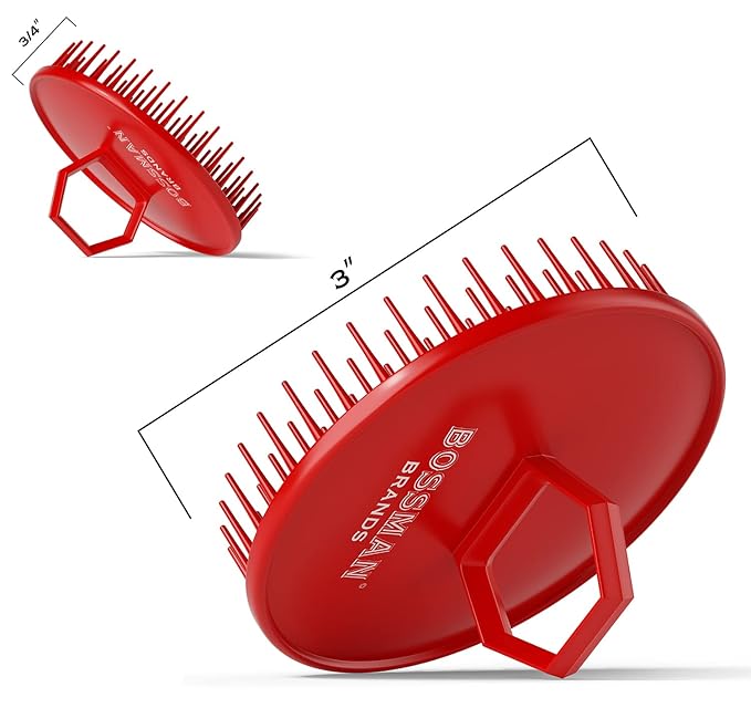 Bossman Scalp Massager & Shampoo Brush (3-inch, Red) – Head Scrubber, Beard Exfoliator & Dandruff Control for Hair & with Firm Bristles-Velvo Beauty