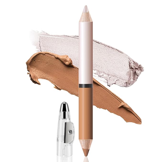 2 in 1 Cream Bronzer and Highlighter Stick,Cream Dual-Ended Highlight Contour Stick,Long Lasting & Waterproof Face Brighten Make up Pen-Velvo Beauty