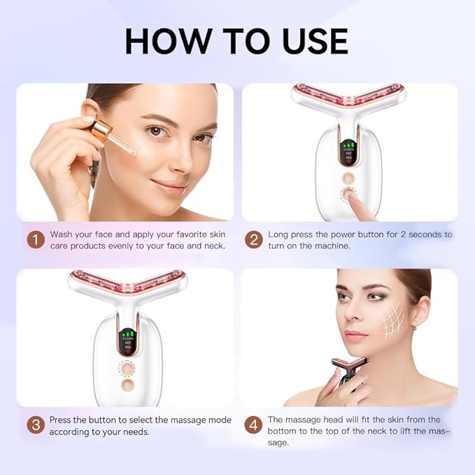 Neck Face Massager, Multifunctional Facial Massager, Face Sculpting Tool for Skin Care with Vibration, Thermal (White Gold)-Velvo Beauty