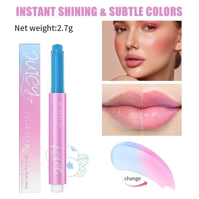Juicy Lip Plump Shift, Click Melting Lip Balm Lasting Tint Hydrating & Nourishing Lip Care Moisturizer Glossy Color Changing Lip Gloss Non Sticky Lipstick Vegan Tinted Lip Balm (#5 Blueberry)-Velvo Beauty