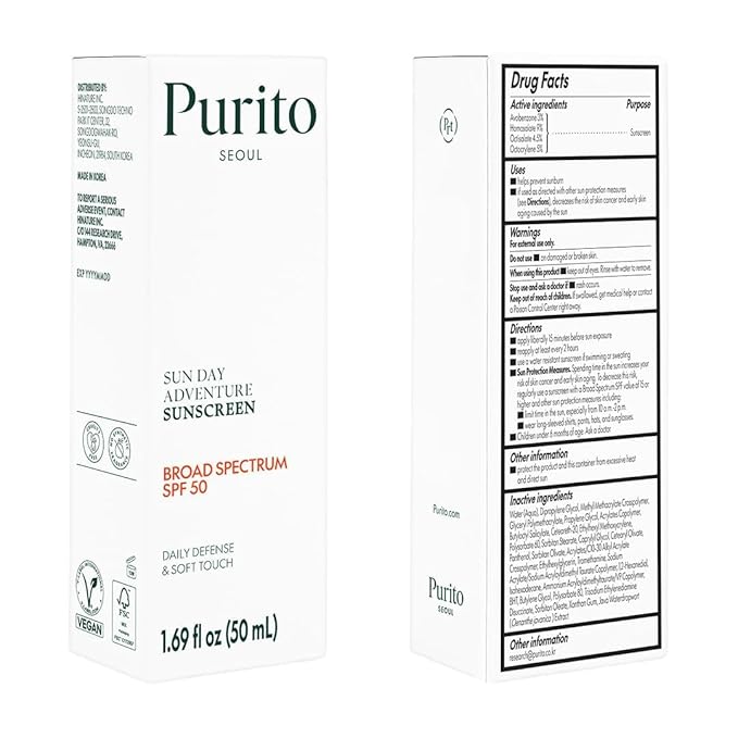 PURITO Sun Day Adventure Korean Sunscreen Smoothest and Lightest Texture Broad Spectrum SPF 50 UVA & UVB Protection No White Cast Oil Free For All Skin Types Vegan Daily Skin Care 50ml, 1.69 fl.oz-Velvo Beauty