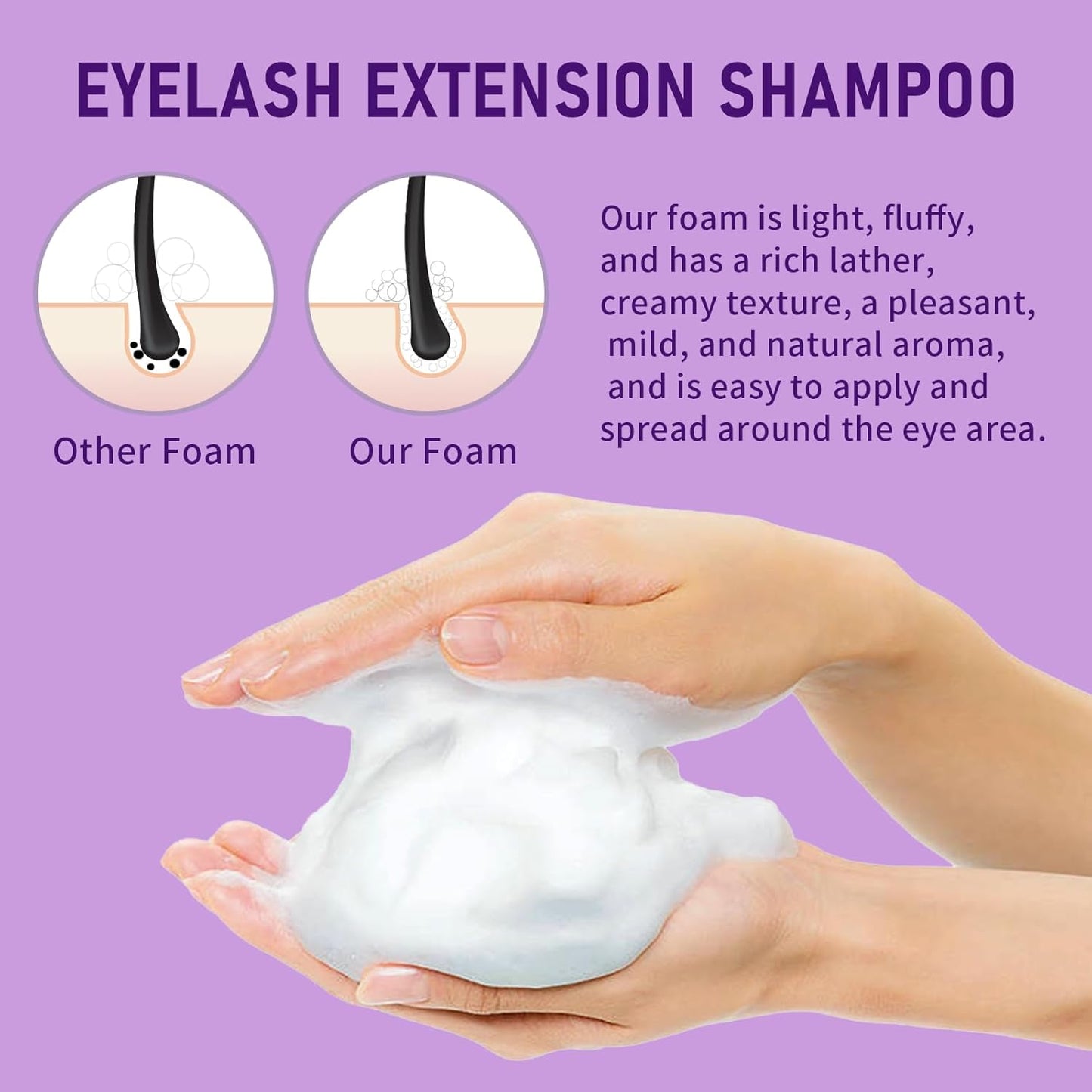 Lash Shampoo Bulk, Eyelash Cleanser for Extensions 1 Liters, Safe Makeup Remover, Non-irritating or Burning Formula Eyelid Foaming Cleanser for Professional Salon and Home Use (Lavender-1L)-Velvo Beauty