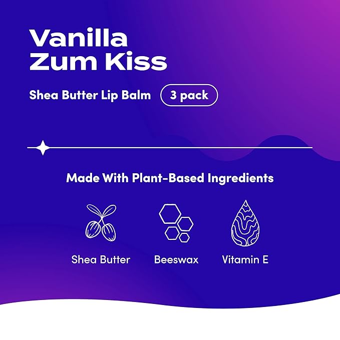 Zum Vanilla Kiss Stick (Pack of 3) with Certified Organic Sunflower Seed Oil, Beeswax, Shea Butter, Pure Essential Oils, Candelila Wax, Vitamin E and Honey, 0.15 oz-Velvo Beauty