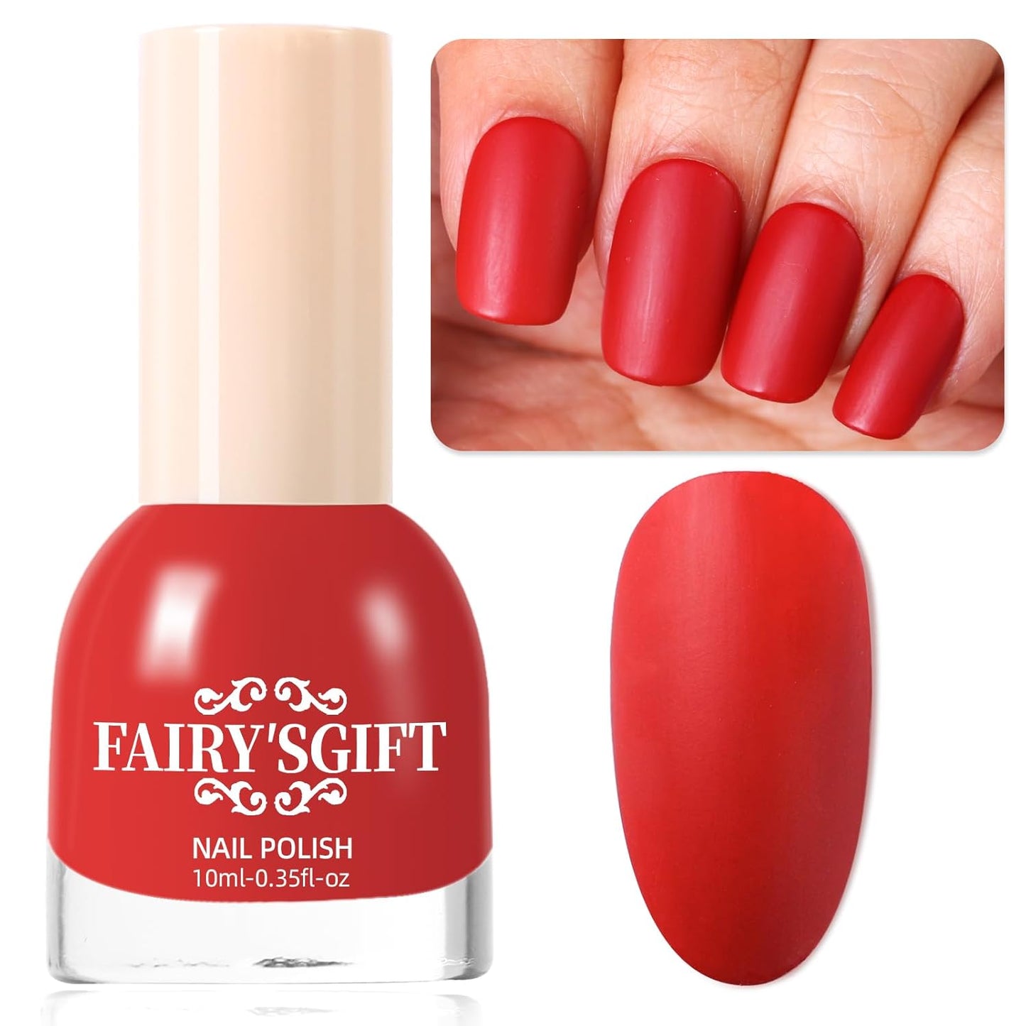 Matte Nail Polish Quick Dry Nail Lacquer for Nail Art Varnish, Mist Effect Matte Finish Velvet Nail Polish, 0.35 fl oz (Pure Red-17, 10 ML)-Velvo Beauty