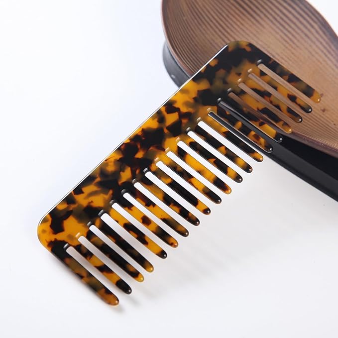 Fsmiling Wide Tooth Comb Large Detangling Comb Cellulose Detangler Comb for Women Thick Curly Wavy Wet Dry Hair 2 Pack,Tortoise shell-Velvo Beauty