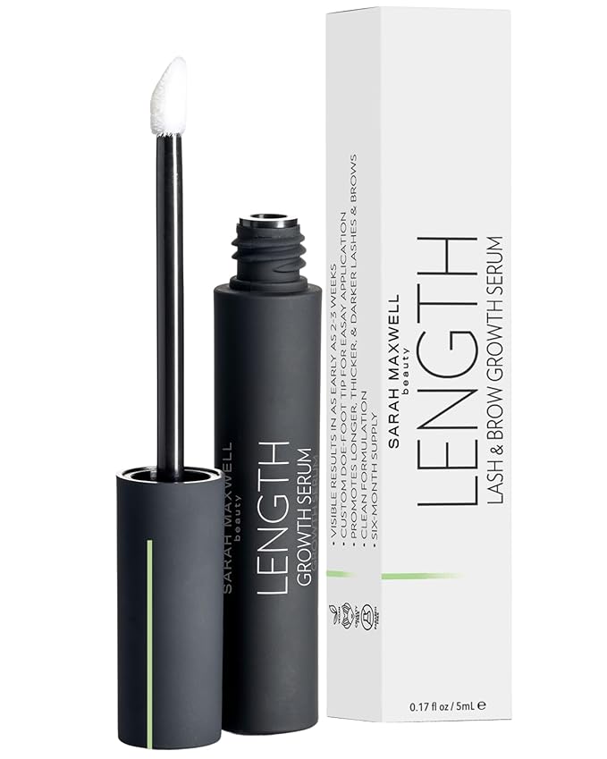 Sarah Maxwell Beauty - LENGTH Growth Serum for Eyelash & Brow Boost, Vegan, Paraben-Free, Cruelty-Free – Enhance Lashes & Brows, Clean Beauty Lash Treatment (0.17 fl oz | 5 mL)-Velvo Beauty