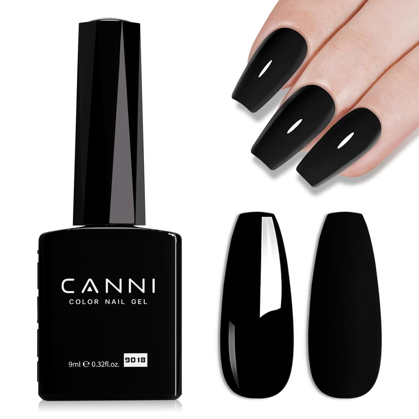 CANNI Black Gel Nail Polish, 1Pcs Pure Black Color High Gloss Soak Off UV Gel Polish Nail French Manicure Salon DIY-Velvo Beauty