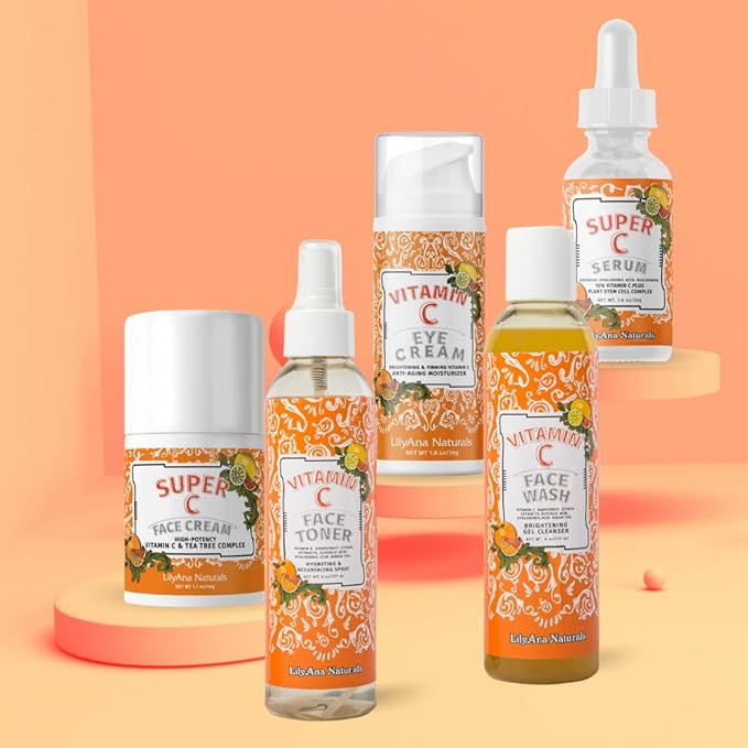 LilyAna Naturals Vitamin C Skincare Gift Set - Brightening and Anti-Aging Skin Care Products - Vitamin C Serum and Hyaluronic Acid - 5 Piece Set-Velvo Beauty