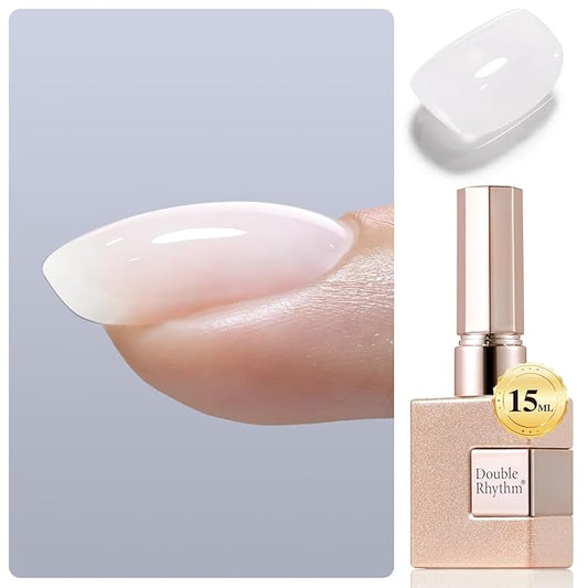 Double Rhythm Milky White Rubber Gel Nail Polish 15ml Nail Strengthener in a Bottle Nail Extension Hard Gel Soak Off Long Lasting UV Gel (Jelly White 8 in 1-2)-Velvo Beauty