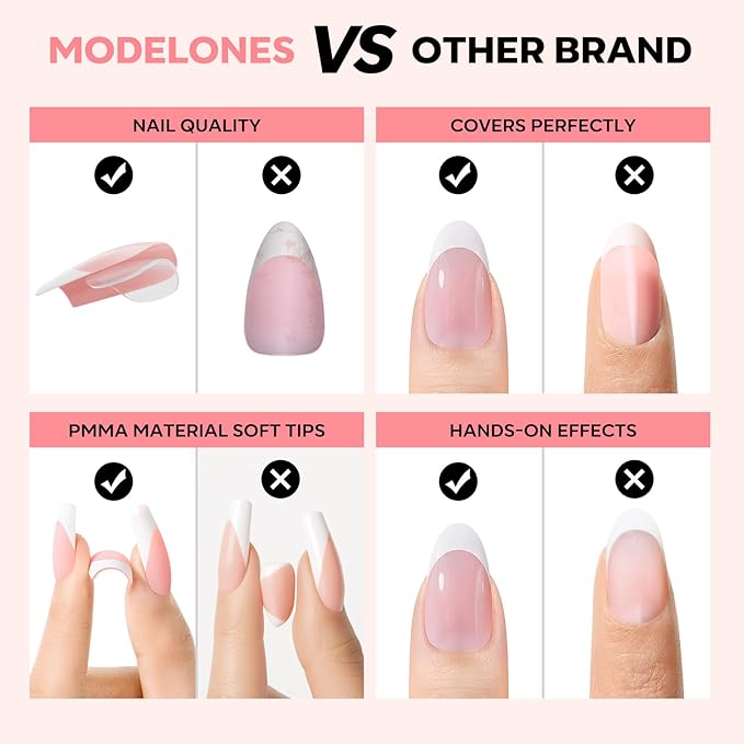 modelones French Tip Press on Nails, 150Pcs M-Almond Fake Nails with Nail Box, Pink & White Gel Nail Tips for Women, Soft Glue-On Nails for Natural Salon Look, DIY Nail Art Kit (15 Sizes)-Velvo Beauty