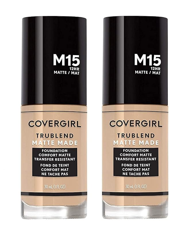 COVERGIRL Trublend Matte Made Liquid Foundation, M15 Buff Beige, 1.01 Fl Oz, 2 Count-Velvo Beauty