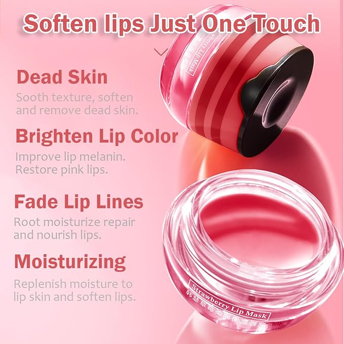 Strawberry Lip Balm, Sleeping Lip Mask, Exfoliating Honey Lip Balm, Hydrating & Prevention Dry and Cracked Lip Scrubs Exfoliator, Lip Repair Nourishes the Lip Skin-Velvo Beauty