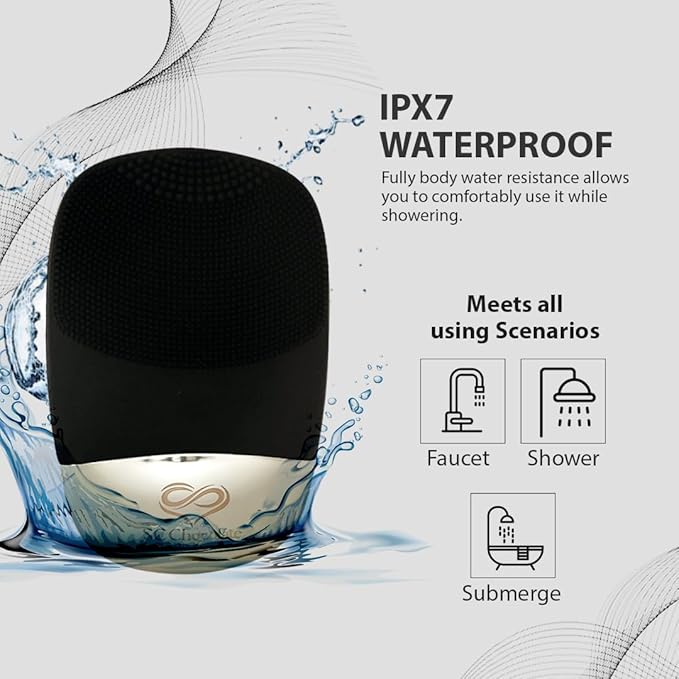 Facial Cleansing Brush | 3-in-1 Electric Face Scrubber | USB Rechargeable Face Cleansing Brush | IPX7 Waterproof | Blackhead Remover | Deep Cleansing & Exfoliating (Black)-Velvo Beauty