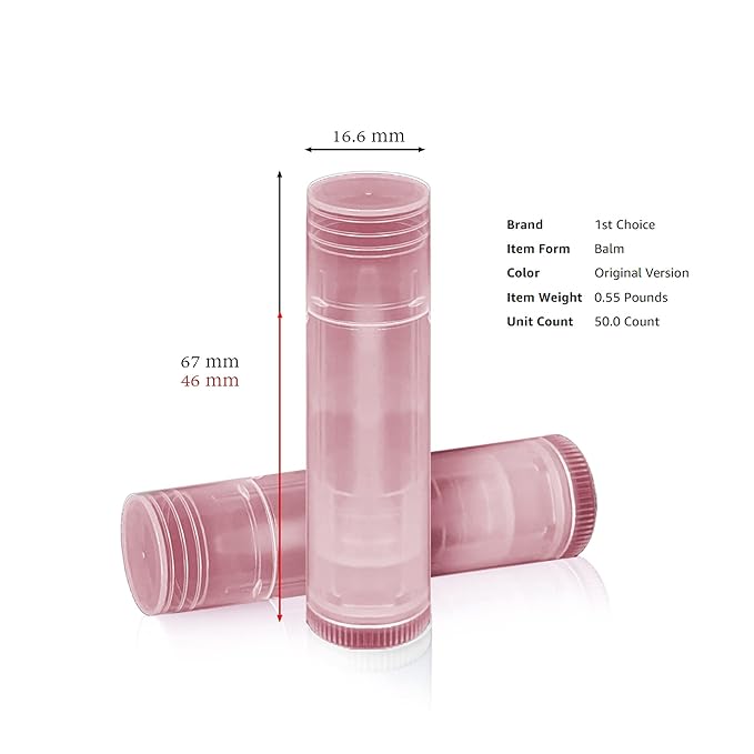 1st Choice 50 Lip Balm Empty Container Tubes 3/16 Oz (5.5ml), Natural Pink Color-Velvo Beauty