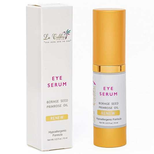 Renew Vegan Under Eye Serum for Dark Circles and Puffiness - Aging Skin Serum for Eye Bags, Fine Lines, Wrinkles, Crows Feet with Borage and Primrose - 0.5 Ounces-Velvo Beauty