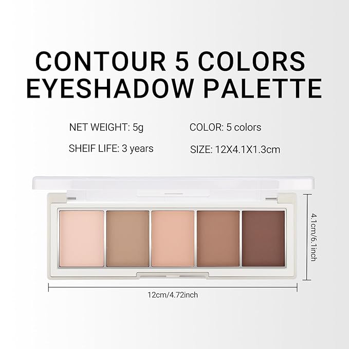 Erinde 5 Colors Matte Eyeshadow Palette Makeup, Natural Classic Nude Neutral Nude Brown Eye Shadow, Long Wearing Waterproof Everyday Eye Makeup for Brown Eyes, Off White Beige, Light to Dark Brown, 01-Velvo Beauty