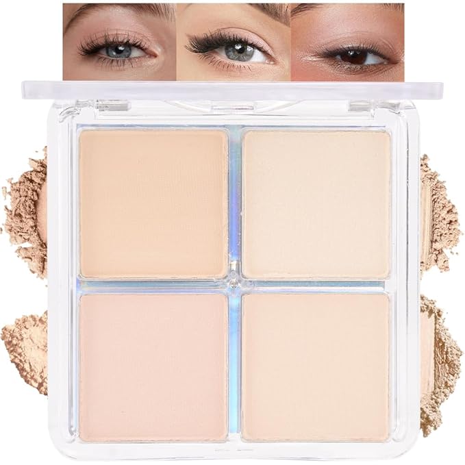 4 Colors Light Beige Nude Pink Ivory Eye Shadow Powder Palette Makeup, Neutral Matte Shimmer Cream Quad Eyeshadow Palette for Women Highly Pigmented Waterproof, paleta de sombras de ojos, Vegan-Velvo Beauty