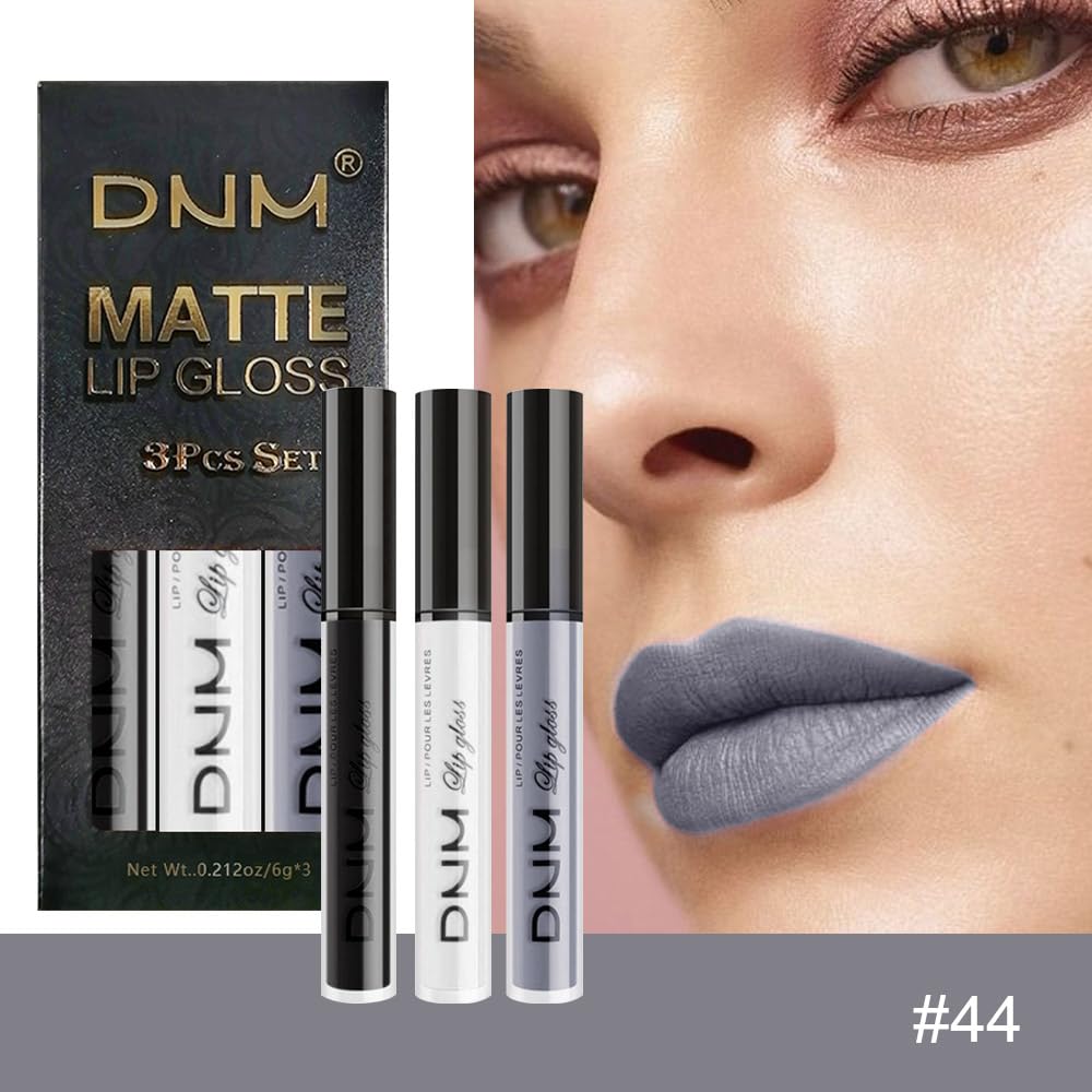 evpct 3Pcs Dark Black Grey Gray White Matte Liquid Lipstick Lip Stain Sets for Women Matte+Lipstick Long Lasting Permanent 24 hr Hours Magic Lipstick 24 Hours original Waterproof 16#-Velvo Beauty