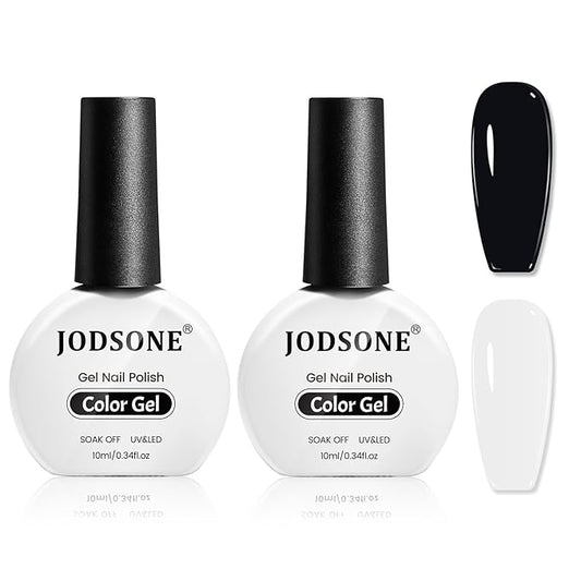 JODSONE 2Pcs Gel Nail Polish Set 10ml Black and White Gel Polish，Soak Off LED U V Nail Gel Manicure All Seasons Gel Polish Nail-Velvo Beauty