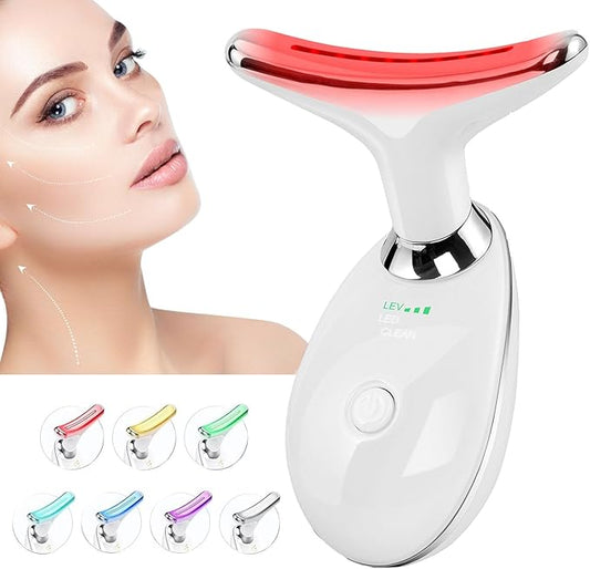 Red-Light-Therapy-for-Face and Neck, Face 𝖲 culpting Wand with 7 Color, Anti 𝖶rinkles Facial Massager for Face and Neck Tool for Skin Care (White)-Velvo Beauty