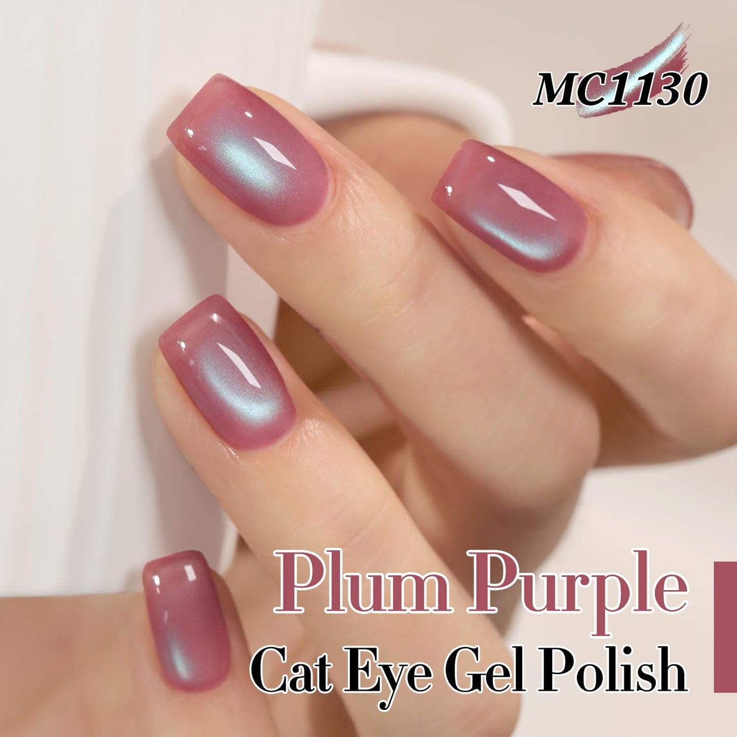 Double Rhythm 15ML Ice Glass Cat Eye Gel Polish with Magnet Holographic Glitter Shimmer Translucent Sheer Color Salon Soak Off Magnetic Nail at Home (Plum Purple-MC1130)-Velvo Beauty