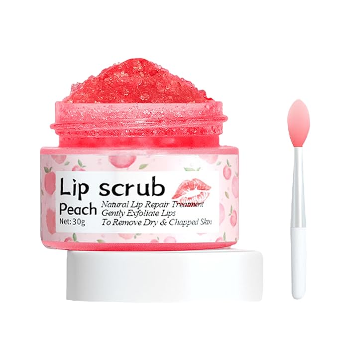 Lip Scrub, Lip Scrubs Exfoliator & Moisturizer,Lip Scrub for Dark Lips,Natural Sugar Lip Scrub with Lip Brush,Repair Cracked Lips,Chapped Lips (Peach)-Velvo Beauty