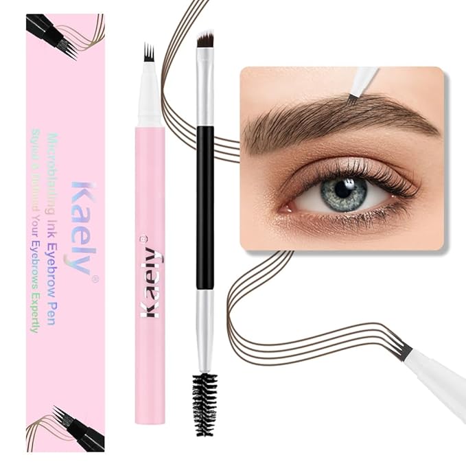 evpct 1Pcs Dark Brown Magic Microblading Eyebrow Contouring Pen Brow Pencil, with 4 Brush Micro-Fork-Tips Precise Applicator, Dual-ended Eyebrow Brush, Hair Like Strokes, Natural Looking Brows-Velvo Beauty
