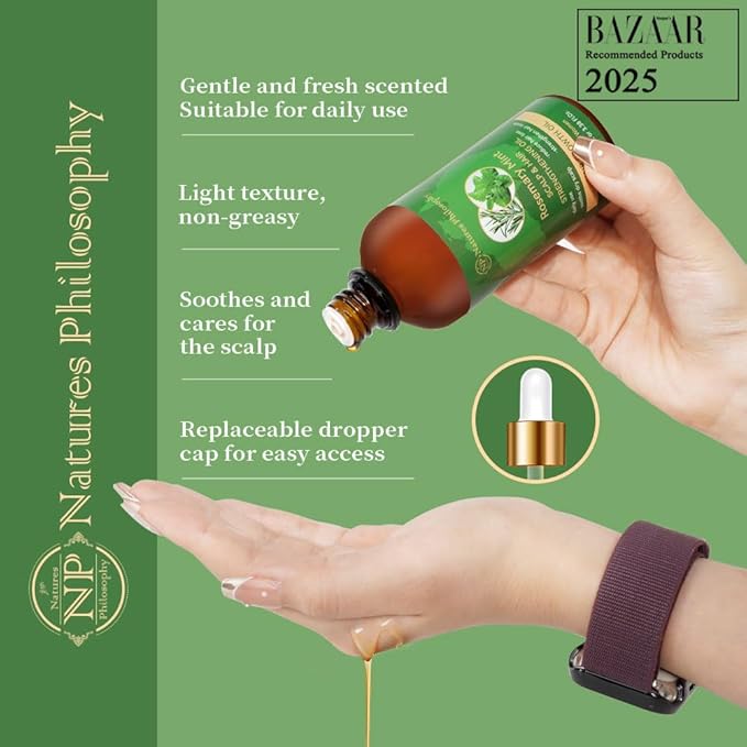 NP NATURES PHILOSOPHY Rosemary Oil for Hair Growth, Hair Growth Oil 3.38 fl oz, Anti-Hair Loss, Quickly Absorbed & Non-Greasy, Aussie Organic Hair Serum for All Hair Types, for Men and Women-Velvo Beauty