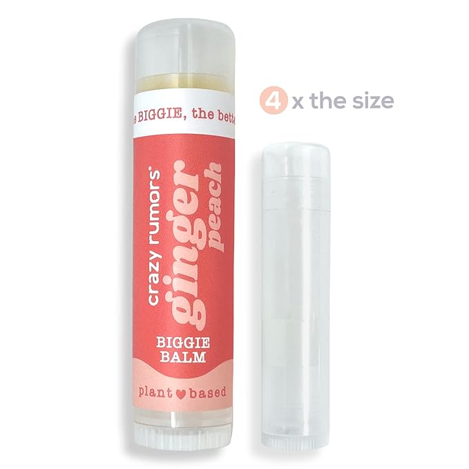 Crazy Rumors Biggie Ginger Peach Flavored All Natural, Plant Based Lip Balm to Moisturize and Nourish your Lips - Ginger Peach tube 0.6 oz (4x Larger than standard 0.15 oz lip balm)-Velvo Beauty
