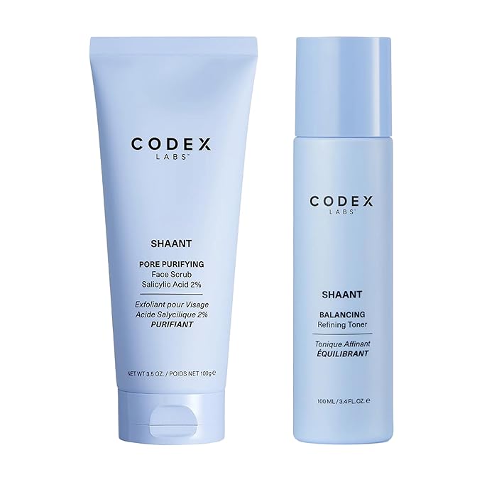 Codex Labs Shaant Deep Cleanse & Tone Kit, Pore Purifying Scrub (100g) & Refining Toner (100ml) - Oil Control & Pore Minimizer - for Acne Prone Skin - with 2% Salicylic Acid, 2% Gluconolactone (PHA)-Velvo Beauty