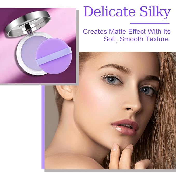 2PCS Oil Control Face Pressed Powder，zxbaers Chillab Lavender Matte Powder，Matte Smooth Setting Powder Makeup, Waterproof Long Lasting Finishing Powder, Flawless Lightweight Face Cosmetics-Velvo Beauty