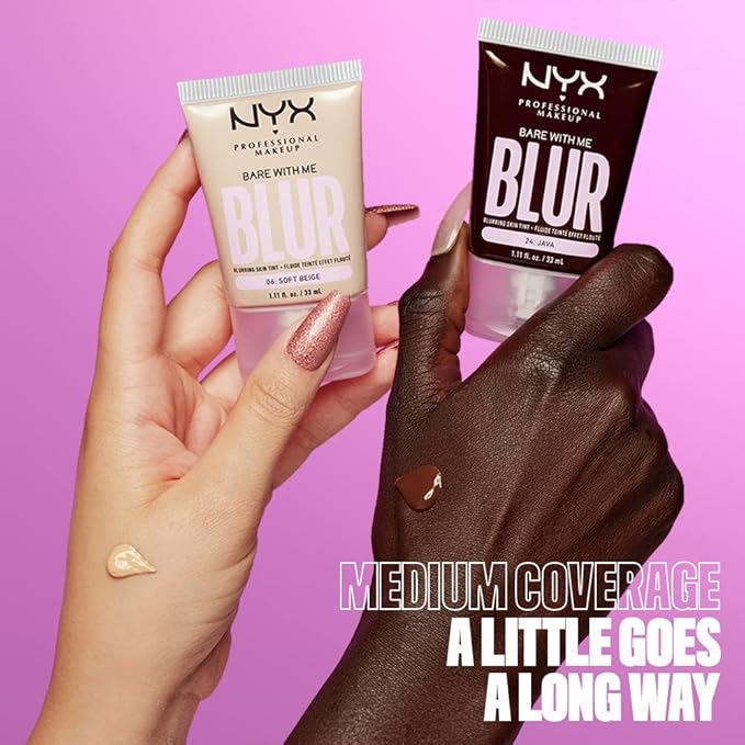 NYX PROFESSIONAL MAKEUP Bare With Me Blur Skin Tint Foundation Make Up with Matcha, Glycerin & Niacinamide - Medium Dark-Velvo Beauty