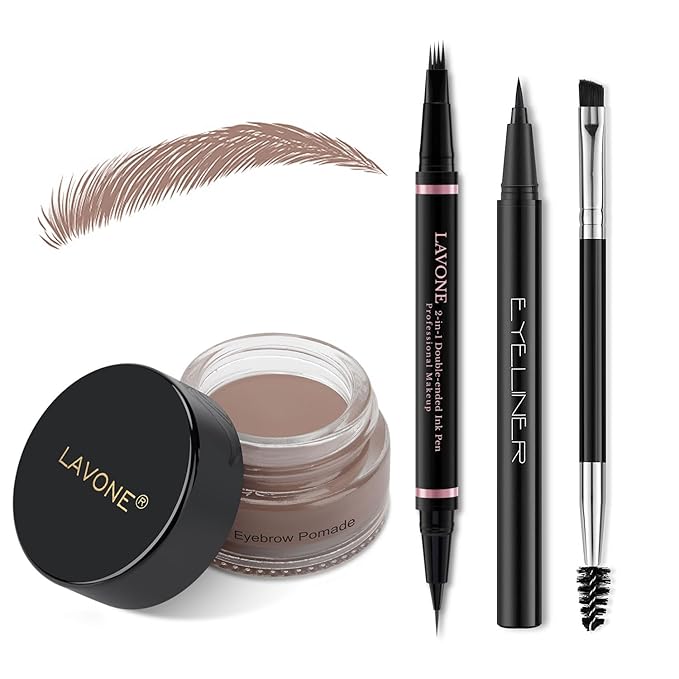 Eyebrow Pencil Makeup Kit, with Waterproof 2-IN-1 Microblading Eyebrow Pen, Eyebrow Pomade, Eyeliner and Dual-ended Eyebrow Brush, Brow Pencil Kit for Natural Eyebrows - Ash Blonde-Velvo Beauty