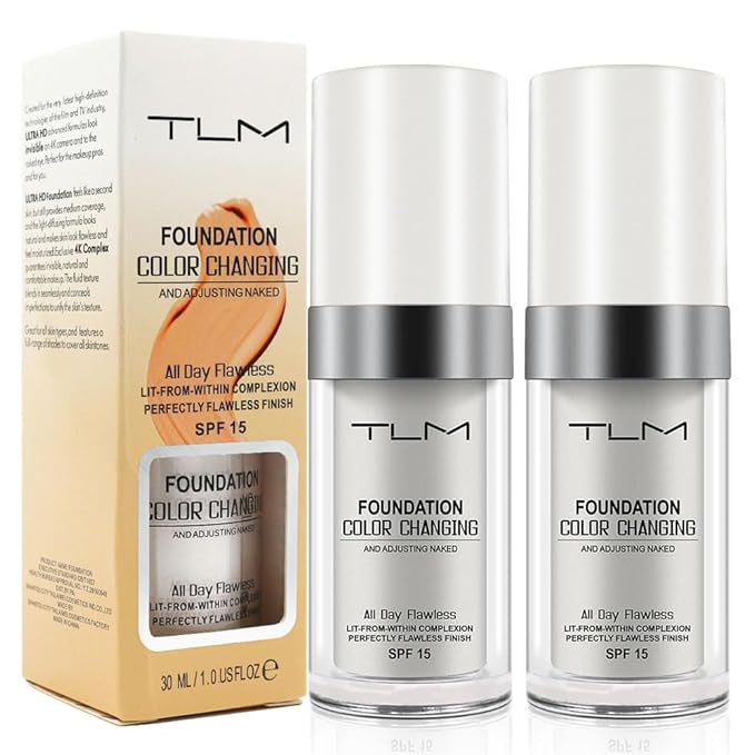 TLM Color Changing Foundation,Nude Makeup Color Changing Concealer,2Pack,All Day Flawless Moisturizing Oil Control Concealer Full Coverage Liquid Foundation Hides Lines-Velvo Beauty