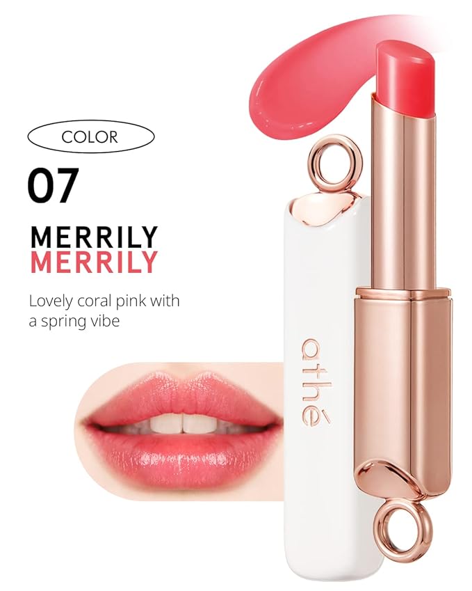 ATHÉ Authentic Lip Balm 07 MERRILY (Tinted), Lightweight Wear & Plumping Lips without Stickiness, Moisturizing & Nourishing Plant-Based Vegan Chapstick for Dry, Petrolatum Free, Cruelty-Free-Velvo Beauty