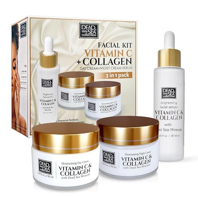 Dead Sea Collection Facial Kit - Day and Night Creams & Facial Serum with Vitamin C & Collagen - Anti-Aging and Anti-Wrinkle-Velvo Beauty