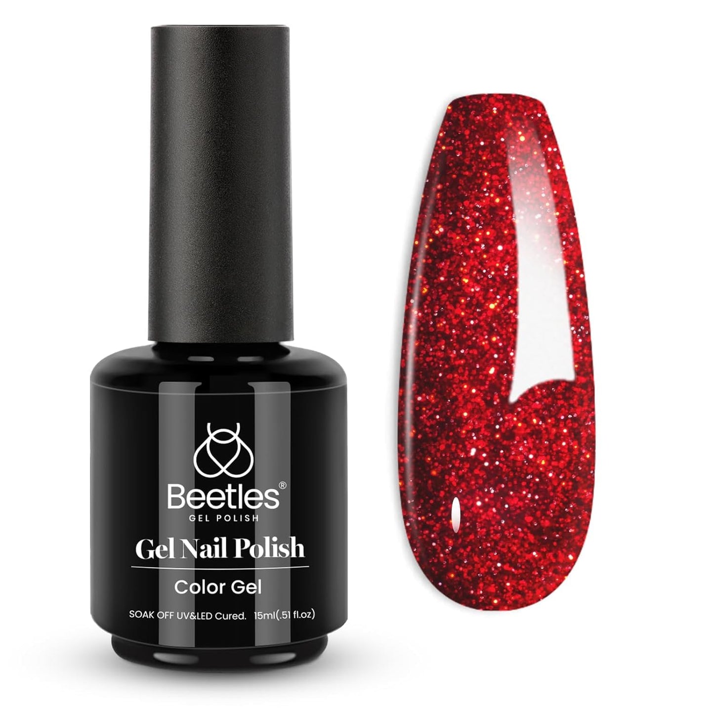 Beetles Glitter Red Gel Nail Polish Wine Red Shimmer Gel Polish 1Pcs 0.5Oz 15ml Soak Off UV LED Nail Lamp Nail Art Manicure Salon DIY Home Nail Design Decoration-Velvo Beauty