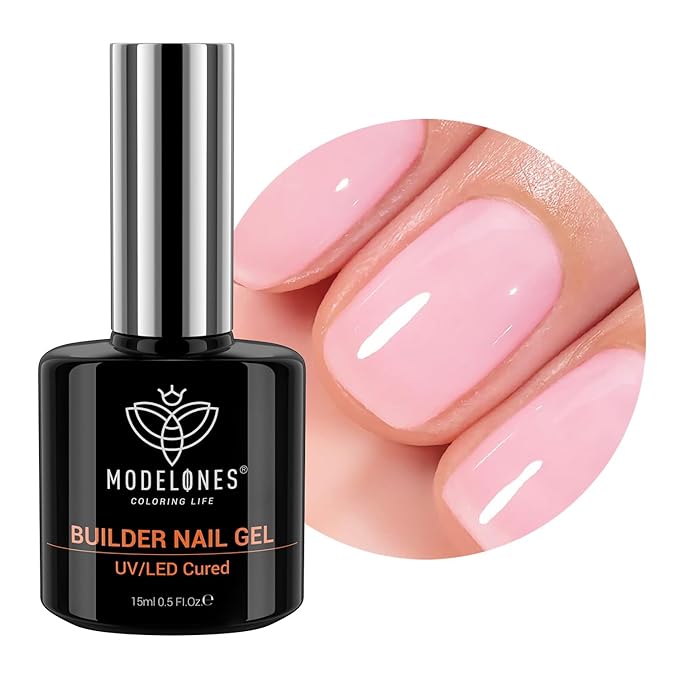 modelones Builder Nail Gel, 8-in-One Pink Builder for Nail Thickening, U/V LED Lamp Cured Hard Color Base Extension Rhinestone Tips Glue Gel Polish in a Bottle for DIY Home Manicure Women-Velvo Beauty