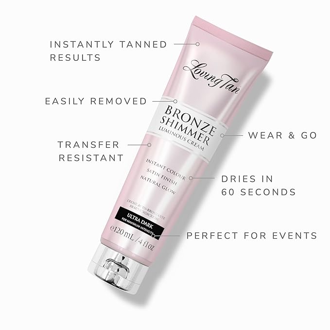 Loving Tan Bronze Shimmer Luminous Cream, Ultra Dark - Streak Free, Natural Looking, Instant Sunless Tanner - 6+ Self Tanning Applications per Tube, Cruelty Free - 4 FL Oz-Velvo Beauty