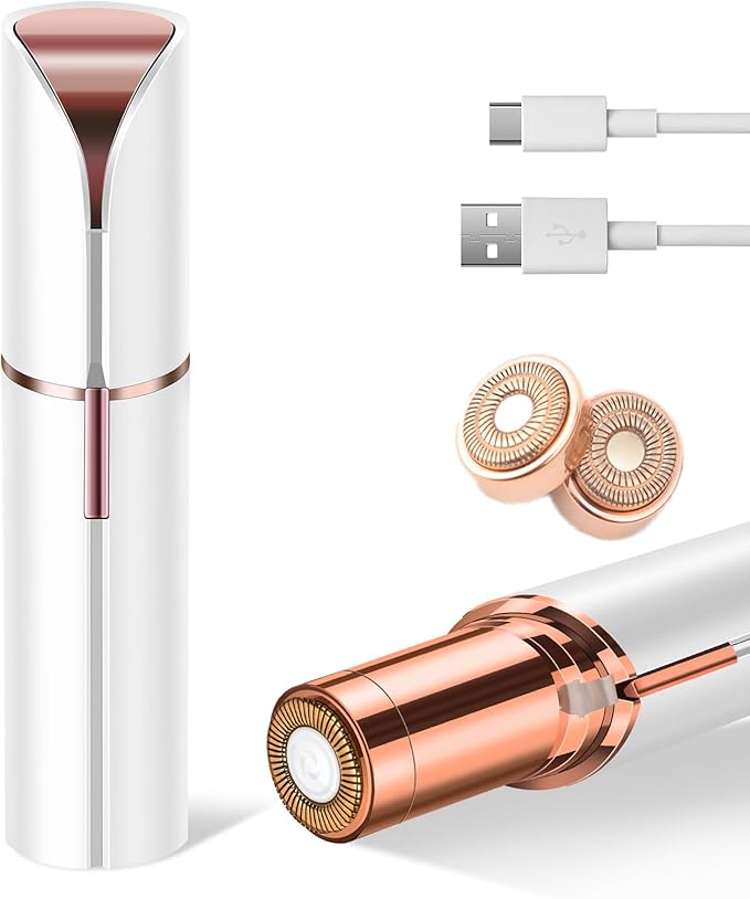 Facial Hair Remover for Women, Device, Remover Women Face, Finishing Touch Upper Lips, Chin & Cheeks, USB Rechargeable with LED LightIncluded Two Replacement Heads (White)-Velvo Beauty