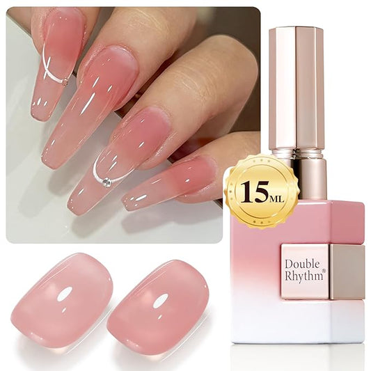 Double Rhythm Translucent Gel Polish Sheer Neutral Natural Light Milky Same Color Same Bottle 15ML Jelly Nail Polish Nail Art DIY at Home (Nude Milky Pink-A1384)-Velvo Beauty