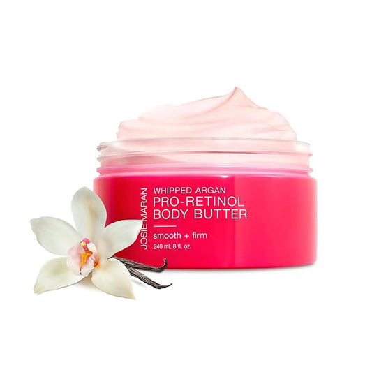 Josie Maran Whipped Argan Pro-Retinol Body Butter - Ultra-Hydrating Retinol Body Cream with Air-Whipped 100% Pure Argan Oil - Smooth, Soothe & Improve the Look of Fine Lines - Vanilla Bean (8 Oz)-Velvo Beauty