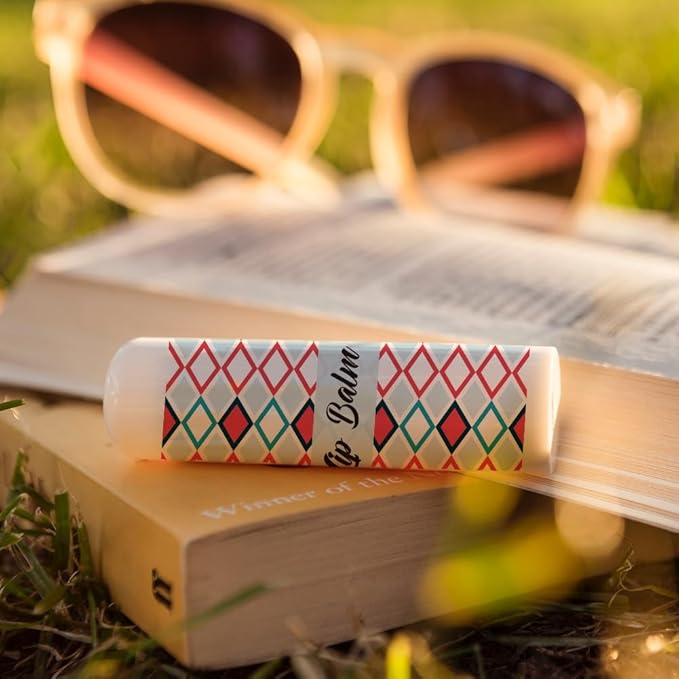 OLYCRAFT 100Pcs Self-Adhesive Lip Balm Tag Stickers 1.7x2.1 inch Waterproof Adhesive Label with Texture Pattern Rectangle Lipstick Tag Sticker for Lip Balm Container Tubes Lipstick Wrapping Decoration-Velvo Beauty